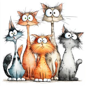 13 udda katter clipart, nyckfull kattunge clipart, högkvalitativ JPG, akvarell clipart, skräpjournal, digital nedladdning, papperspyssel clipart bild 3