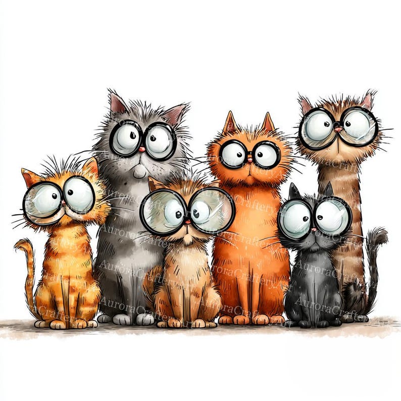 13 udda katter clipart, nyckfull kattunge clipart, högkvalitativ JPG, akvarell clipart, skräpjournal, digital nedladdning, papperspyssel clipart bild 5
