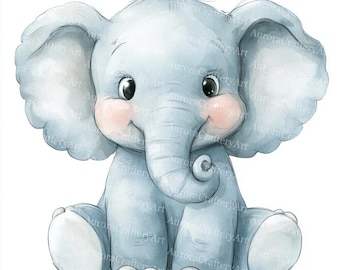 15 Baby Elefant Clipart, Baby Tier, Baby Kinderzimmer, Dschungel Safari Baby Shower, druckbare Aquarell, hochwertige JPGs, Papiermodell