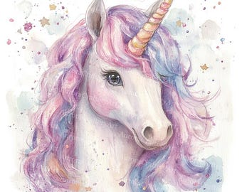 15 Fantasy Unicorn Clipart, Rainbow Unicorn Clipart, Printable Watercolor, High-Quality JPGs, Digital Download, Paper Craft, Junk Journal