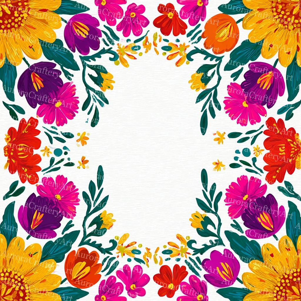24 Mexican Fiesta Flowers Clipart, Vibrant Watercolor Otomi Floral ...