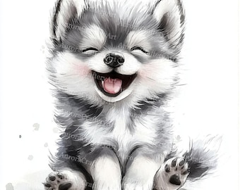 19 Funny Cute Wolf Pup Clipart, Baby Wolf Clipart, Wolf Puppy, Wolf Nursery, Printable Watercolor, High-Quality JPG, PaperCraft, JunkJournal