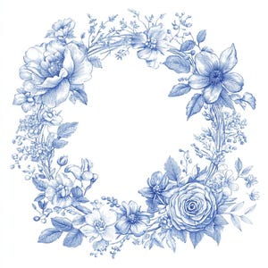 20 Vintage Victorian Floral Clipart, Wedding, Blue Baroque, Royal Ornamental Frames, Printable Watercolor, High-Quality JPGs, Paper Craft