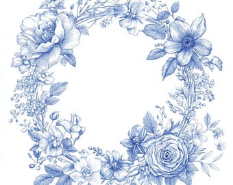 20 vintage Victoriaanse bloemen clipart, bruiloft, blauwe barok, koninklijke sierlijsten, afdrukbare aquarel, hoogwaardige JPG's, Paper Craft