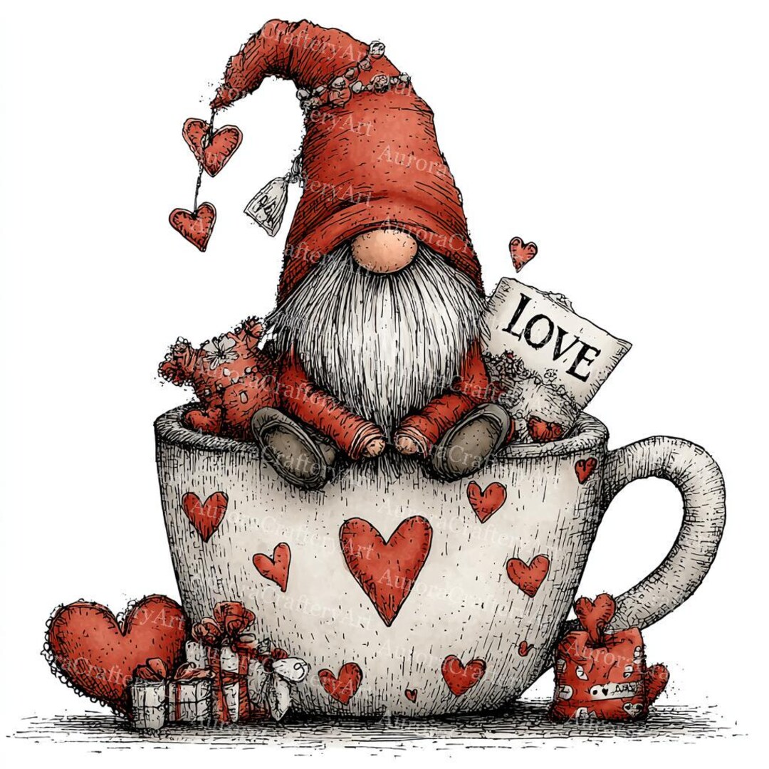 14 Valentine Gnome Clipart, Cute Watercolor Love Gnomes, Festive Jpgs ...