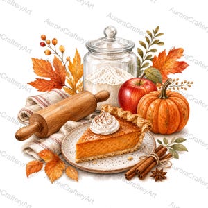 Clipartbundel voor een herfsttaartbaktafel, witte achtergrond JPG, digitale download