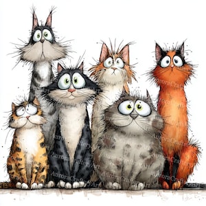 13 udda katter clipart, nyckfull kattunge clipart, högkvalitativ JPG, akvarell clipart, skräpjournal, digital nedladdning, papperspyssel clipart bild 4