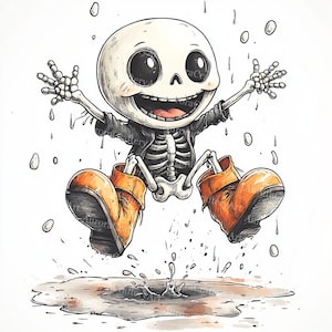 22 Cute Cartoon Halloween Skeleton Clipart, Spooky Season, Printable Watercolor Clipart, High Quality JPGs, Paper craft, Junk Journal