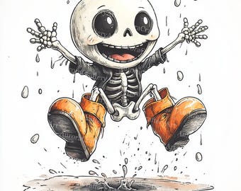 22 Cute Cartoon Halloween Skeleton Clipart, Spooky Season, Printable Watercolor Clipart, High Quality JPGs, Paper craft, Junk Journal