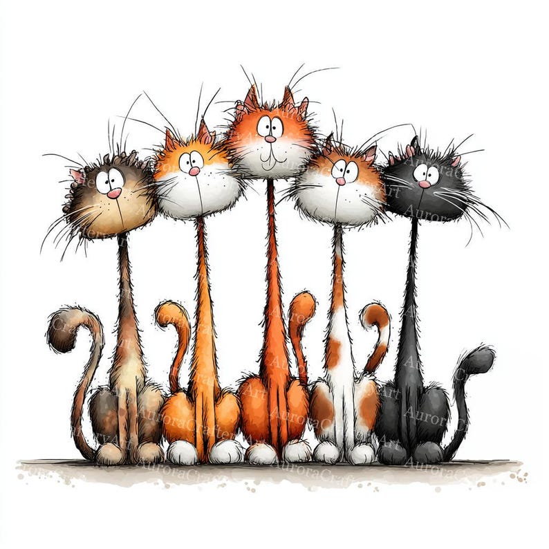 13 udda katter clipart, nyckfull kattunge clipart, högkvalitativ JPG, akvarell clipart, skräpjournal, digital nedladdning, papperspyssel clipart bild 9