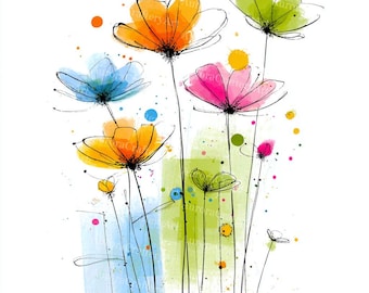 ポピーの水彩画、野原の赤いポピーの花のオリジナルアート、野生の花の