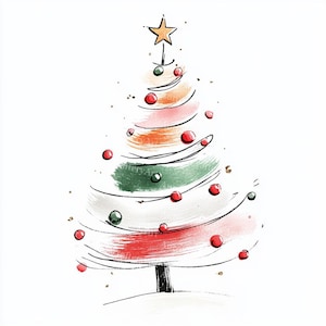 20 Line Art Christmas Tree Clipart, Minimalistic, Printable Watercolor Clipart, High Quality JPG, Digital download, Paper craft, journal