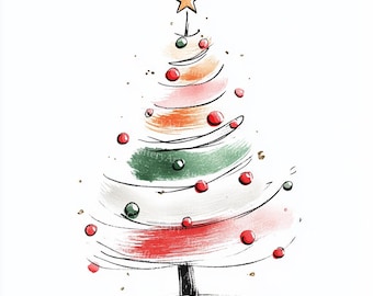 20 imágenes prediseñadas de árboles de Navidad con líneas artísticas, minimalistas, acuarela imprimible, JPG de alta calidad, descarga digital, manualidades de papel, diario