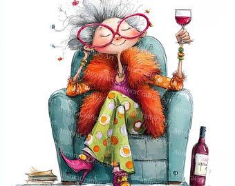 17 Quirky Life in Retirement Clipart, Watercolor Clipart JPG, Junk Journaling, Scrapbook, Card Making, Digital Download, Fantasy, Whimsical