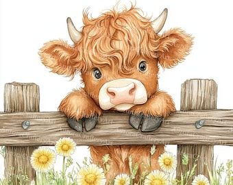 Paquete de 14 imágenes prediseñadas de flores de vaca de las Tierras Altas (JPG) (descarga digital)