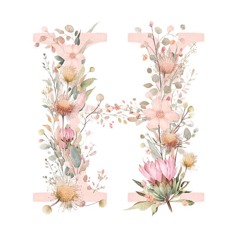 26 Floral Alphabet Clipart, Pink Alphabet Clipart, Watercolor Floral ...