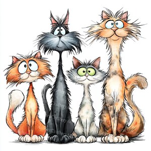 13 udda katter clipart, nyckfull kattunge clipart, högkvalitativ JPG, akvarell clipart, skräpjournal, digital nedladdning, papperspyssel clipart bild 7