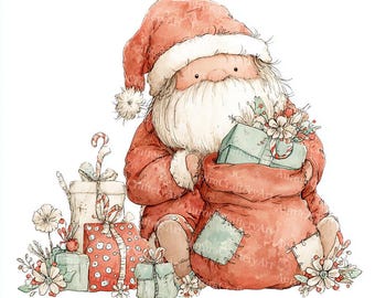 12 Watercolor Santa Clipart, Whimsical JPG, Digital Download, Christmas Card, Printable Watercolor, Paper Craft, Junk Journal