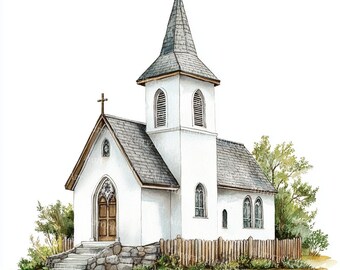 17 Church Clipart, Christian, Religious Art, Faith Based Illustration, Printable Watercolor, High-Quality JPGs, Paper Craft