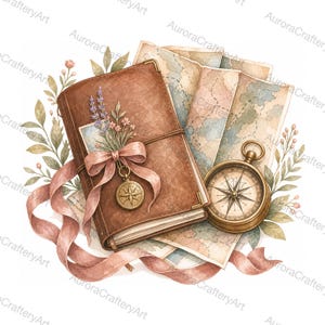 Traveler Journal Memory Keeping Aquarell Clipart Bundle, weißer Hintergrund JPG Clipart, digitaler Download Bundle