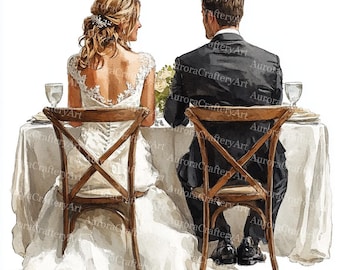 18 Bride and Groom Clipart, Wedding Invitation,Wedding Couple, Printable Watercolor, High-Quality JPGs, Paper Craft, Junk Journal