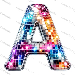 26 Disco Spegelkulor Alfabet, Retro Glitter A-Ö JPG Bundle