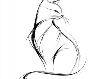 16 Minimalist Cat Line Art Bundle (Digital Download)