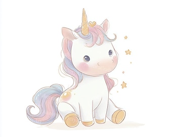 17 Cute Unicorn Clipart, Little Pastel Unicorns, Printable Watercolor, High-Quality JPG, PaperCraft, Nursery Art, Commercial License