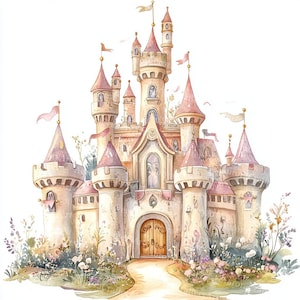 32 Princess Castle Clipart, Magical Fairytale Castle, Pink castle, Printable Watercolor,High-Quality JPGs, Paper Craft, Junk Journal