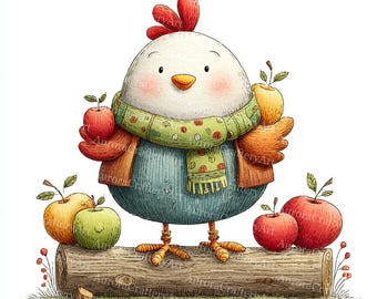 18 Cute Chicken Clipart, Fantasy Whimsical Animal, Printable Watercolor, High Quality JPGs, Papercraft, JunkJournal,  Scrapbook, Card Making