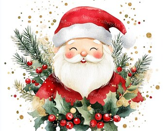 23 Christmas Santa Clipart: Gold Foil Card Art, High-Resolution JPG (Digital Download)