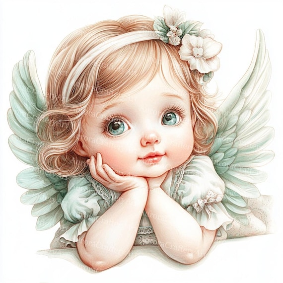 19 Angel Baby Girl Clipart, Sweet Angel Kid Printable Images