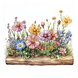 16 Wildflower Flowerbed Clipart, Wild Flowers, Printable Watercolor Clipart, White background JPG, Digital download, Paper craft, Journal