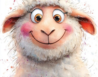 16 Quirky Sheep Clip Art, Card Making, Whimsical Funny Animal, Printable Watercolor, High-Quality JPGs, Papercraft, Junk Journal