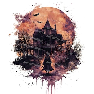 15 Spooky Halloween Clipart, Witch, Haunted House, Printable Watercolor, High-Quality JPGs, Paper Craft, Junk Journal, Scrap Booking