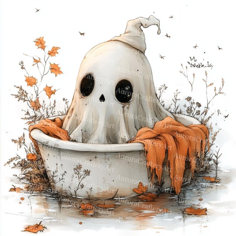 Fall Gost 34 Vintage Fall Ghost Clipart, Autumn Boho Ghost, Ghost and Flower ...