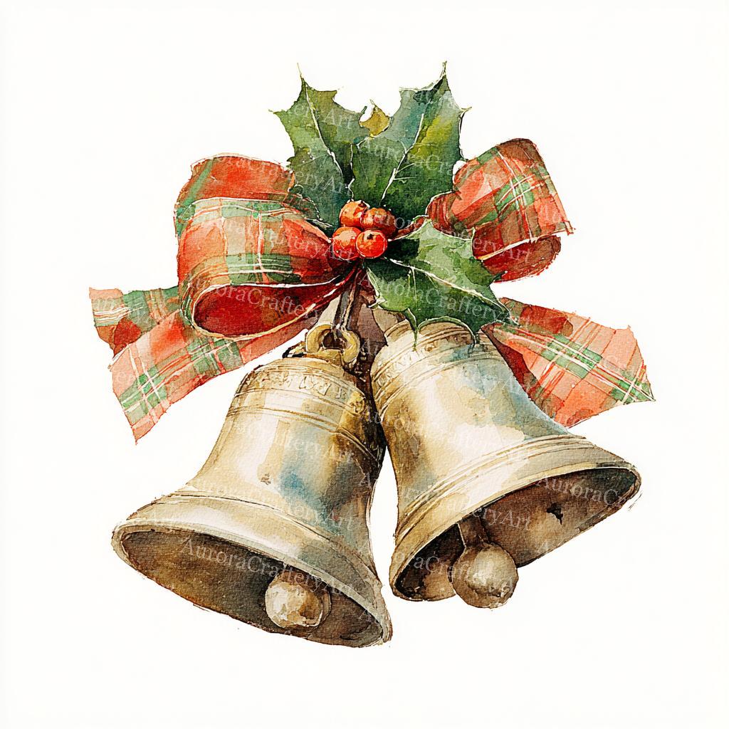 16 Christmas Bell Clipart: Golden Watercolor Jingle Bells (digital ...