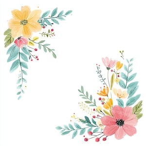 May include: Watercolor floral corner design featuring yellow, pink, and orange flowers with green and blue leaves. The design includes small red berries and is set against a white background. The text "AuroraCraftery" is visible.