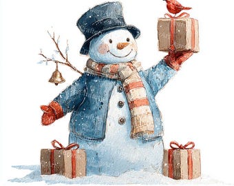 15 Snowman Clipart, Cute Snow Man Winter Christmas, Christmas Card, High Quality JPGs, Digital Planner, Junk Journal, Digital Download