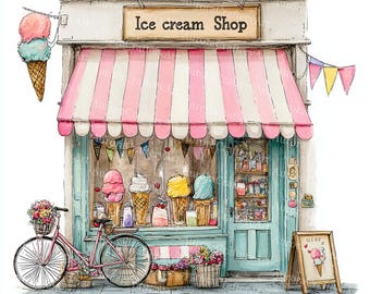 13 Cute Shop Clipart Collection, Whimsical Watercolor Illustrations, Small Business Storefronts Art, Digital Download, Commercial Use