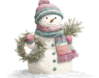 18 Snowman Clipart, Cute Snow Man Winter Christmas, Christmas Card, High Quality JPGs, Digital Planner, Junk Journal, Digital Download