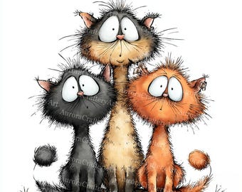 13 schrullig Katzen Clipart, wunderliche Kätzchen Clipart, hochwertige JPG, Aquarell Clipart, Junk Journal, digitaler Download, Papier Handwerk ClipArt