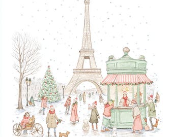 16 Christmas in Paris Clipart, Cute Paris Clipart, Paris Travel Art, Printable Watercolor, JPGs, Paper Craft, Junk Journal