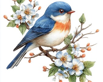 19 Kwiatowych Ptaków Clipart, Ptak i Kwiat, Drukowalne Akwarele Clipart, Wysokiej Jakości JPG, Pobieranie Cyfrowe, Rękodzieło Papierowe, Dziennik Śmieciowy