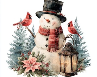14 Snowman Clipart, Cute Snow Man Winter Christmas, Christmas Card, High Quality JPGs, Digital Planner, Junk Journal, Digital Download