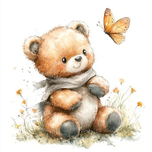 16 Nursery Teddy Bear Clipart, Teddy, Baby Shower, Printable Watercolor, High-Quality JPG, Paper Craft, Junk Journal, Digital Download
