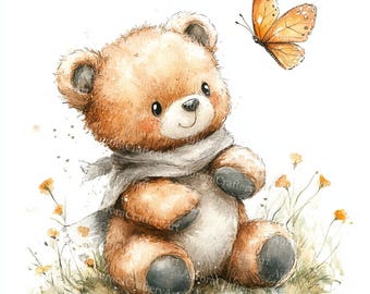 16 Kinderzimmer Teddybär Clipart, Teddy, Babyparty, druckbares Aquarell, hochwertige JPG-Dateien, Papiermodelle, Junk Journal, digitaler Download