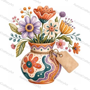 Funky Ceramic Pottery Market Watercolor Clipart Bundle, White Background JPG, Digital Download