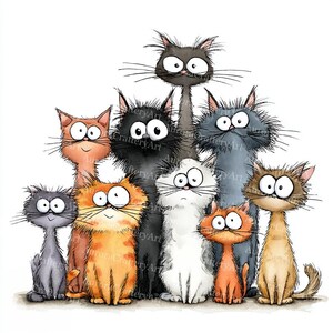 13 udda katter clipart, nyckfull kattunge clipart, högkvalitativ JPG, akvarell clipart, skräpjournal, digital nedladdning, papperspyssel clipart bild 10