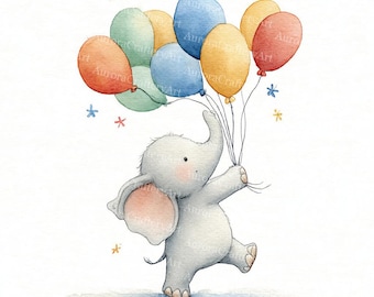 36 Watercolor Party Balloons Clipart: Birthday Card, Junk Journal (JPG Digital Download)
